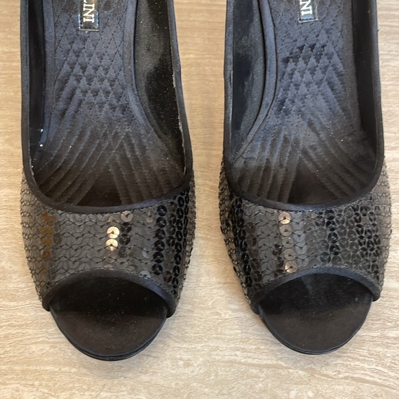 ENZO ANGIOLINI UEC Women’s Size 9.5 Black peep toe stiletto heel pumps sequins - Picture 6 of 12